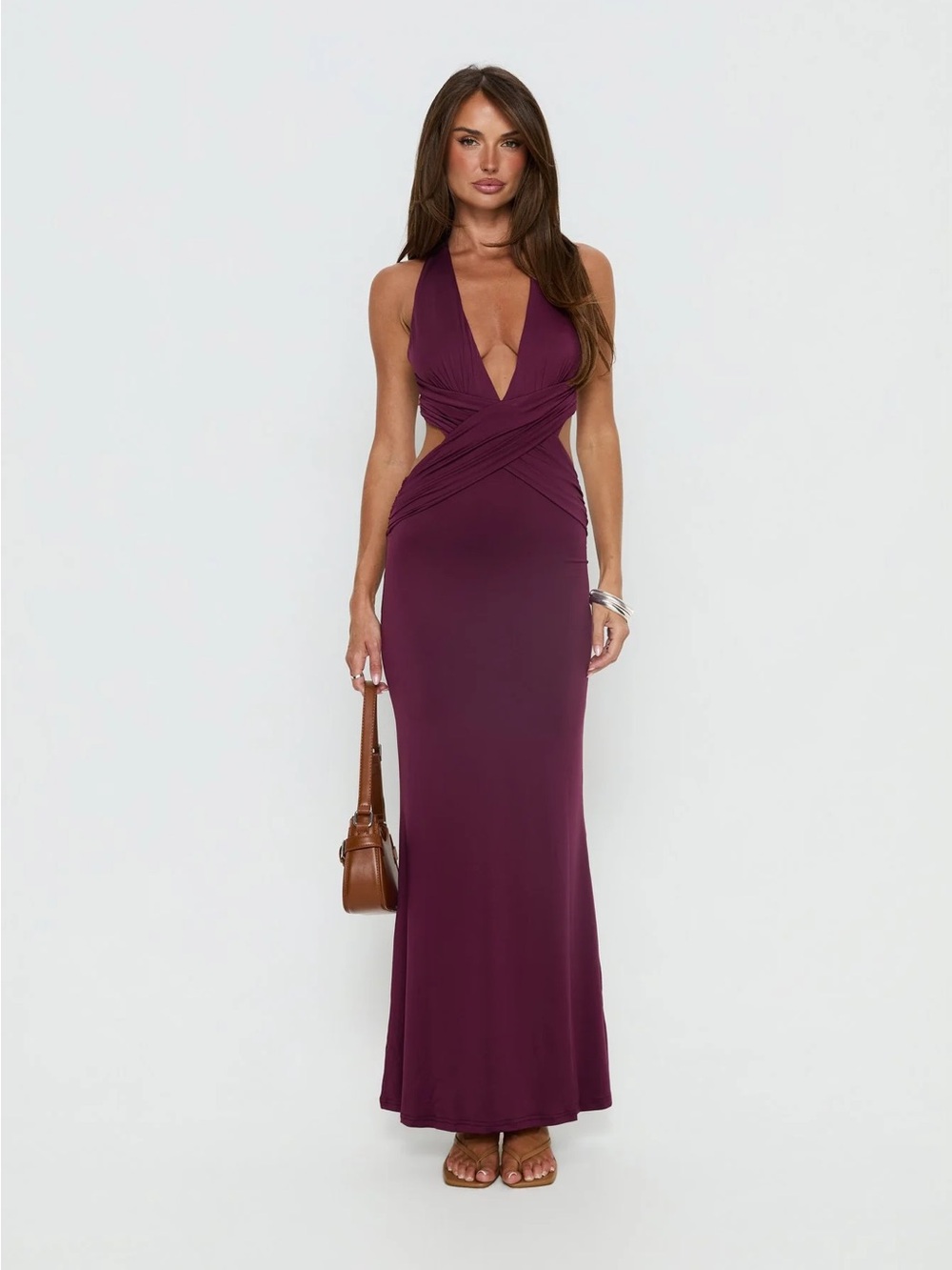 Princess Polly Plum Halter Wrap Maxi Dress